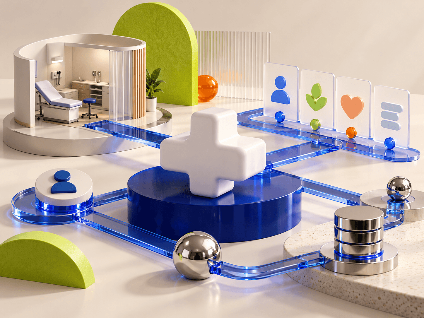 Tactile editorial installation representing a connected healthcare operations system